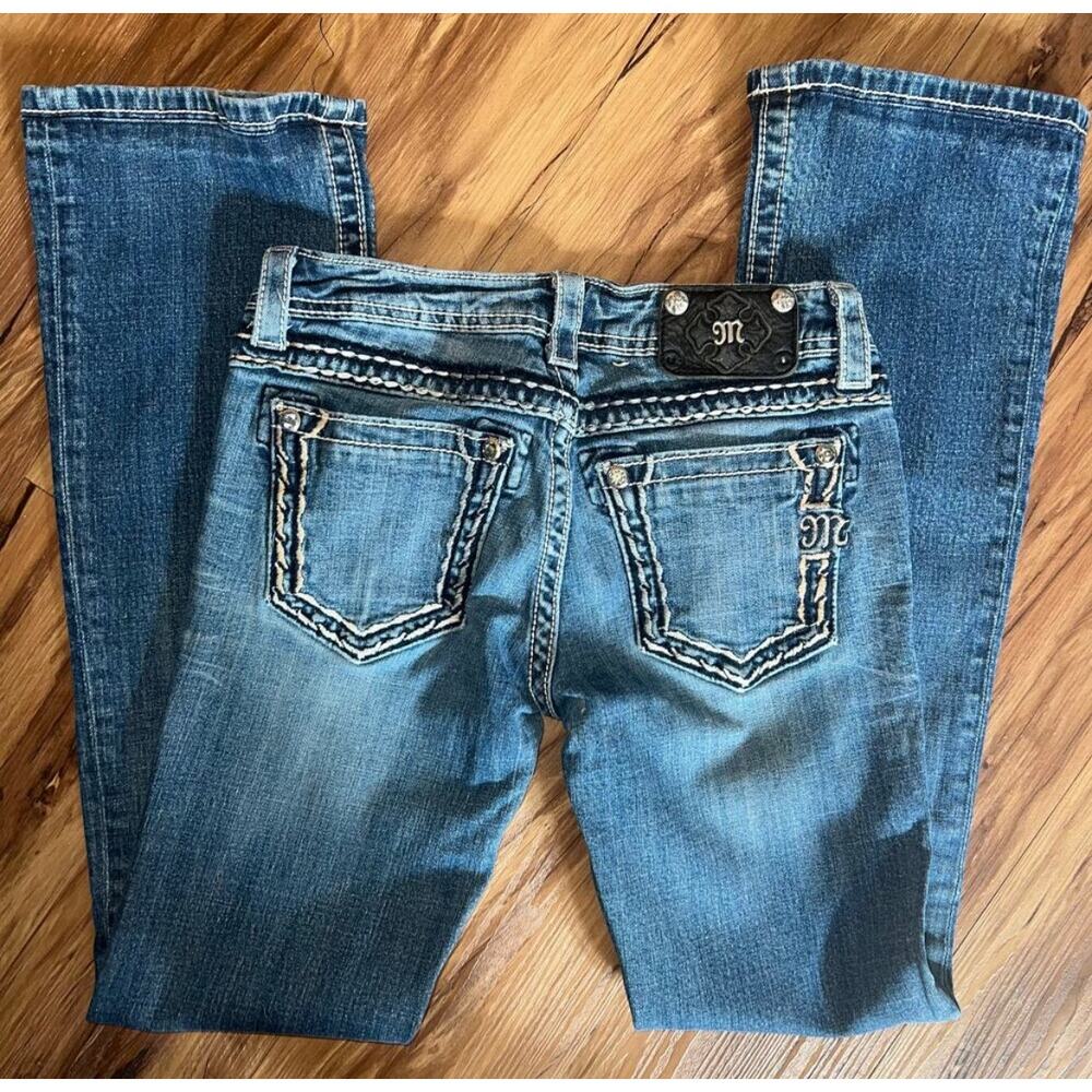 Low Rise Boot Cut Miss Me Jeans Size 27 Style #JS5408B7 Rhinestone Embellished